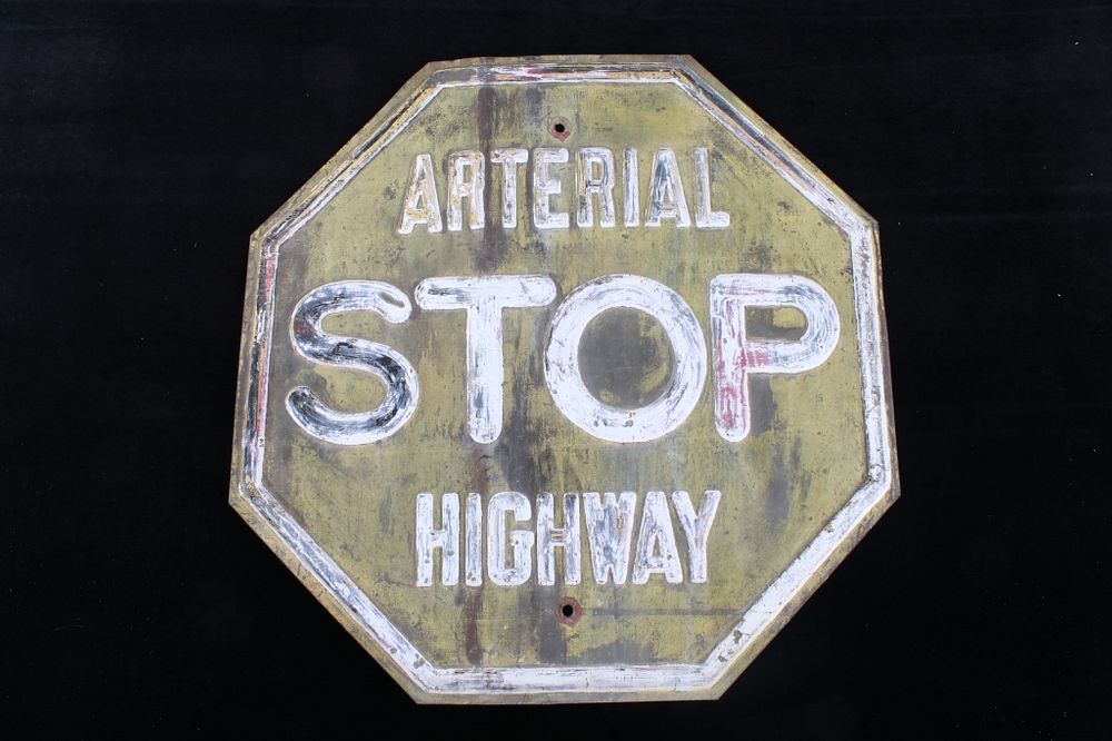 Appraisal: Embossed Multi-Colored Arterial Highway Stop Sign Included in this lot