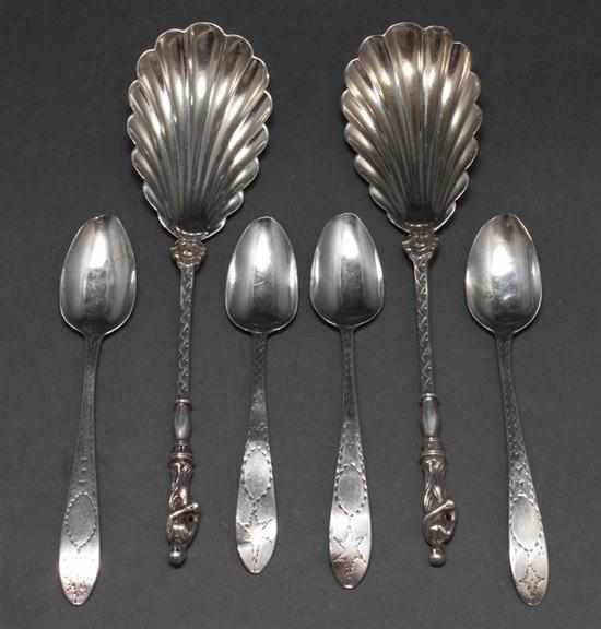 Appraisal: Pair of English Tudor style silver ''Apostle'' spoons and four