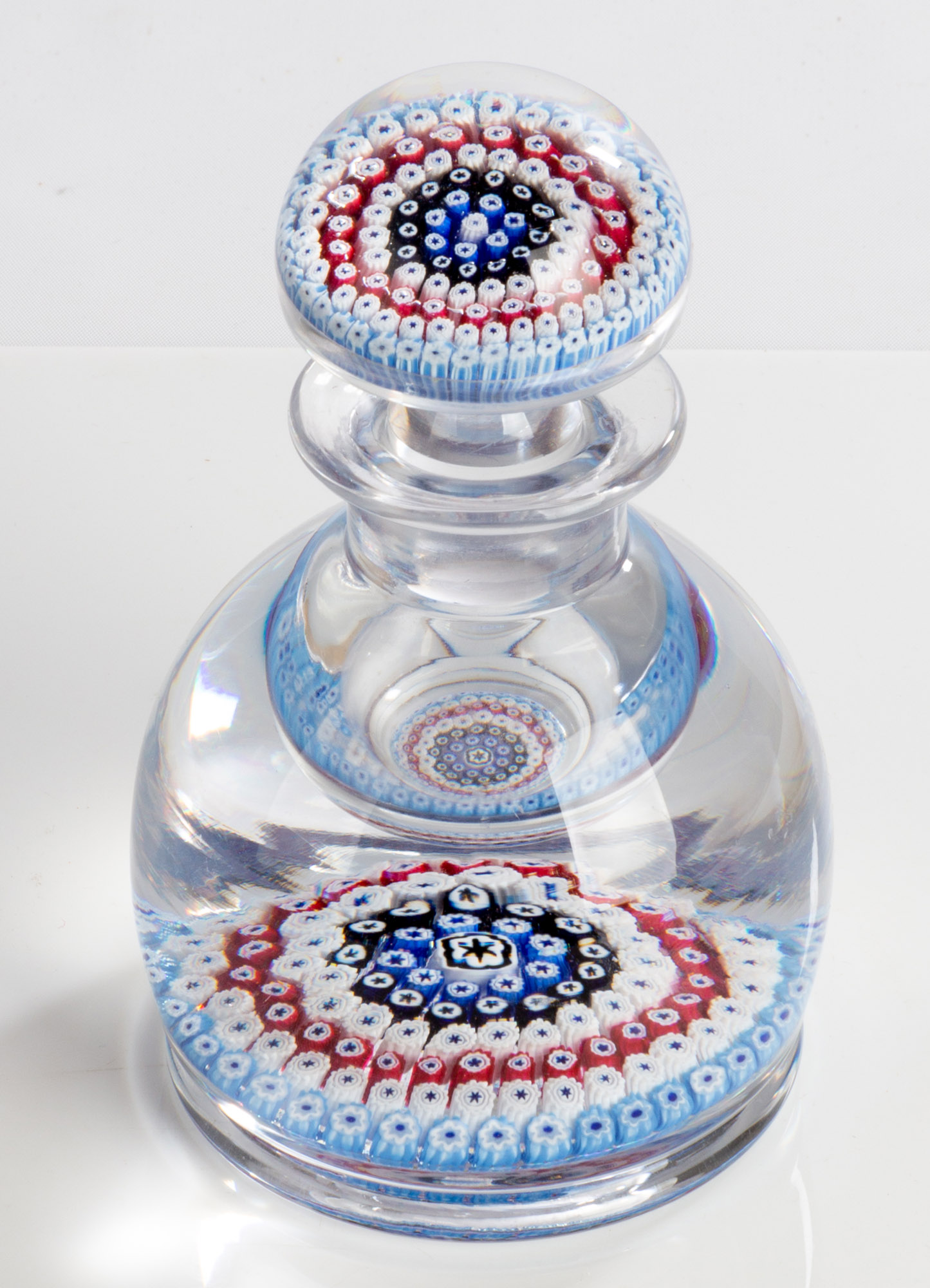 Appraisal: MILLEFIORI CONCENTRIC PAPERWEIGHT INKWELL Early th century Leaded glass