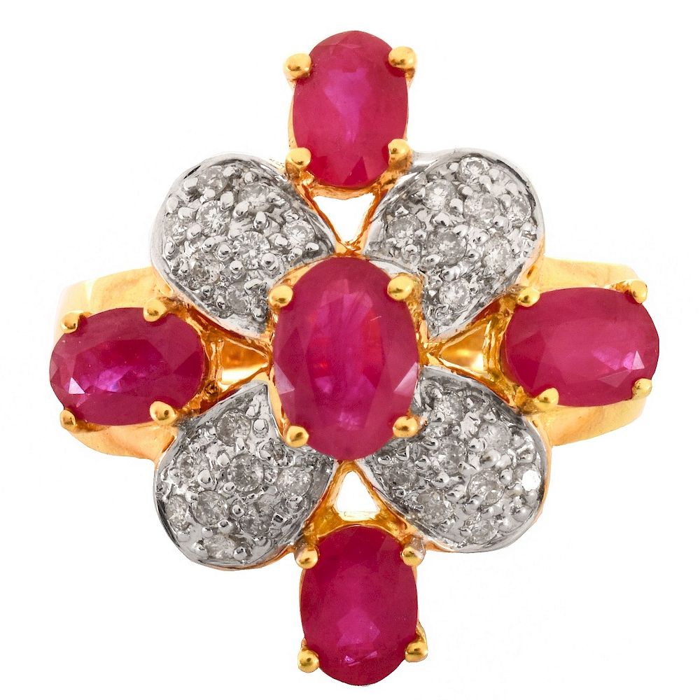 Appraisal: Ruby Diamond and K Gold Ring Approx Carat Oval Cut