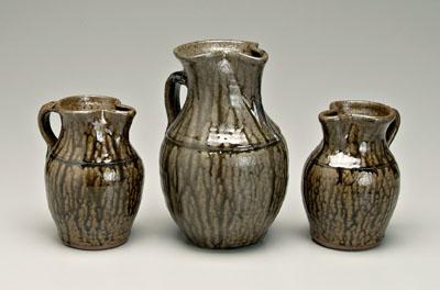 Appraisal: Three Harold Hewell pitchers Gillsville Georgia born stoneware with runny