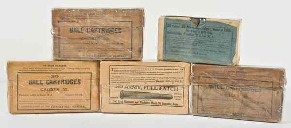 Appraisal: Cartridges by Frankford Arsenal and Winchester Lot of Five Four