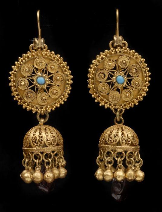 Appraisal: PAIR OF ISLAMIC-STYLE FILIGREE AND PENDANT EARRINGS in Provenance Property