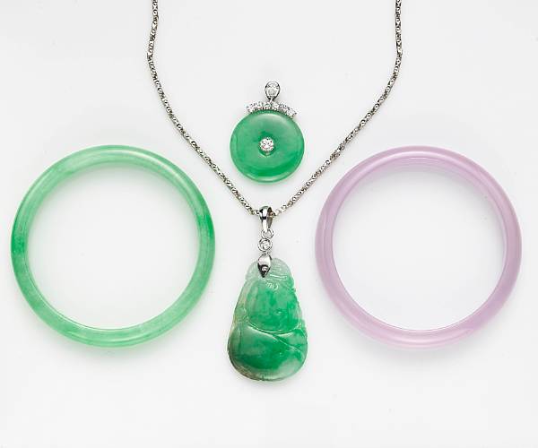 Appraisal: A collection of jadeite jade diamond eighteen and fourteen karat