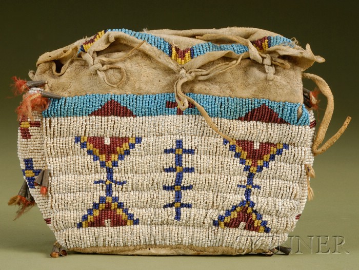 Appraisal: Central Plains Beaded Hide Possible Bag Lakota c last quarter