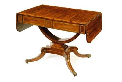 Appraisal: A Regency rosewood and brass inlaid sofa table the calamander