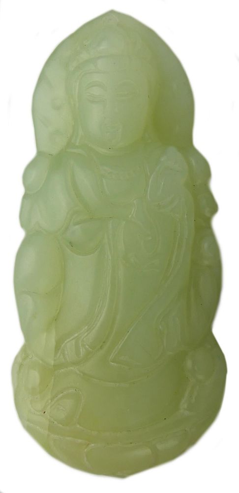 Appraisal: Vtg CHINESE JADE HIGH RELIEF CARVED QUAN YIN PENDA Chinese