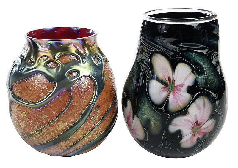 Appraisal: Charles Lotton Lava and Multi Flora Glass Vases American th