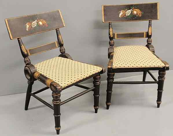 Appraisal: Pair of Baltimore style klismos chairs with paint decoration h