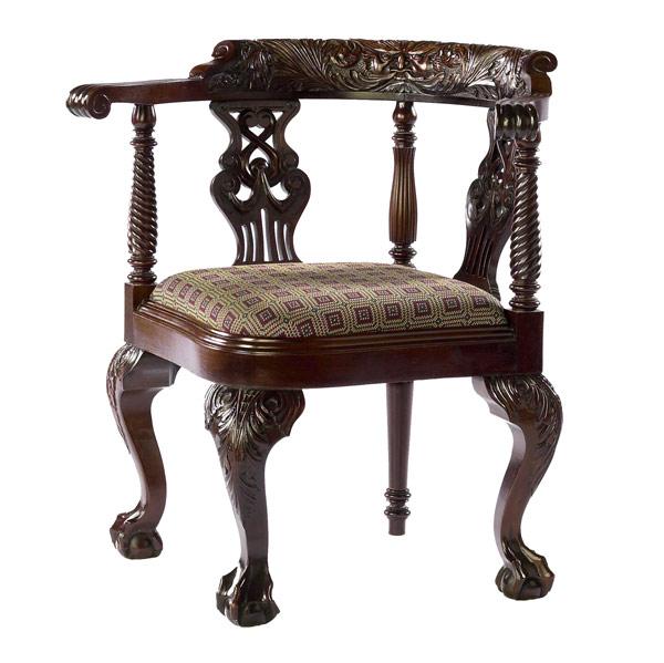 Appraisal: Corner chair th C With carved frame ball and claw