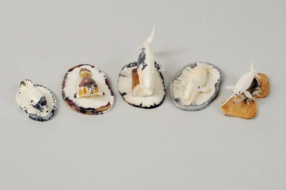 Appraisal: Five Small Signed Inuit Animal Carvings Five small Inuit animal