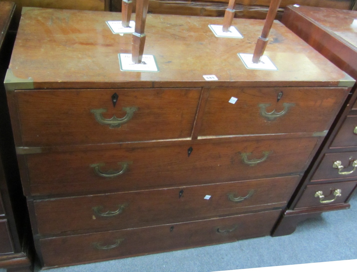 Appraisal: A th century brass bound oak two part campaign chest