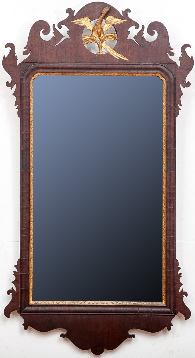 Appraisal: Chippendale Style Mahogany and Parcel-Gilt Mirror With Phoenix crest x