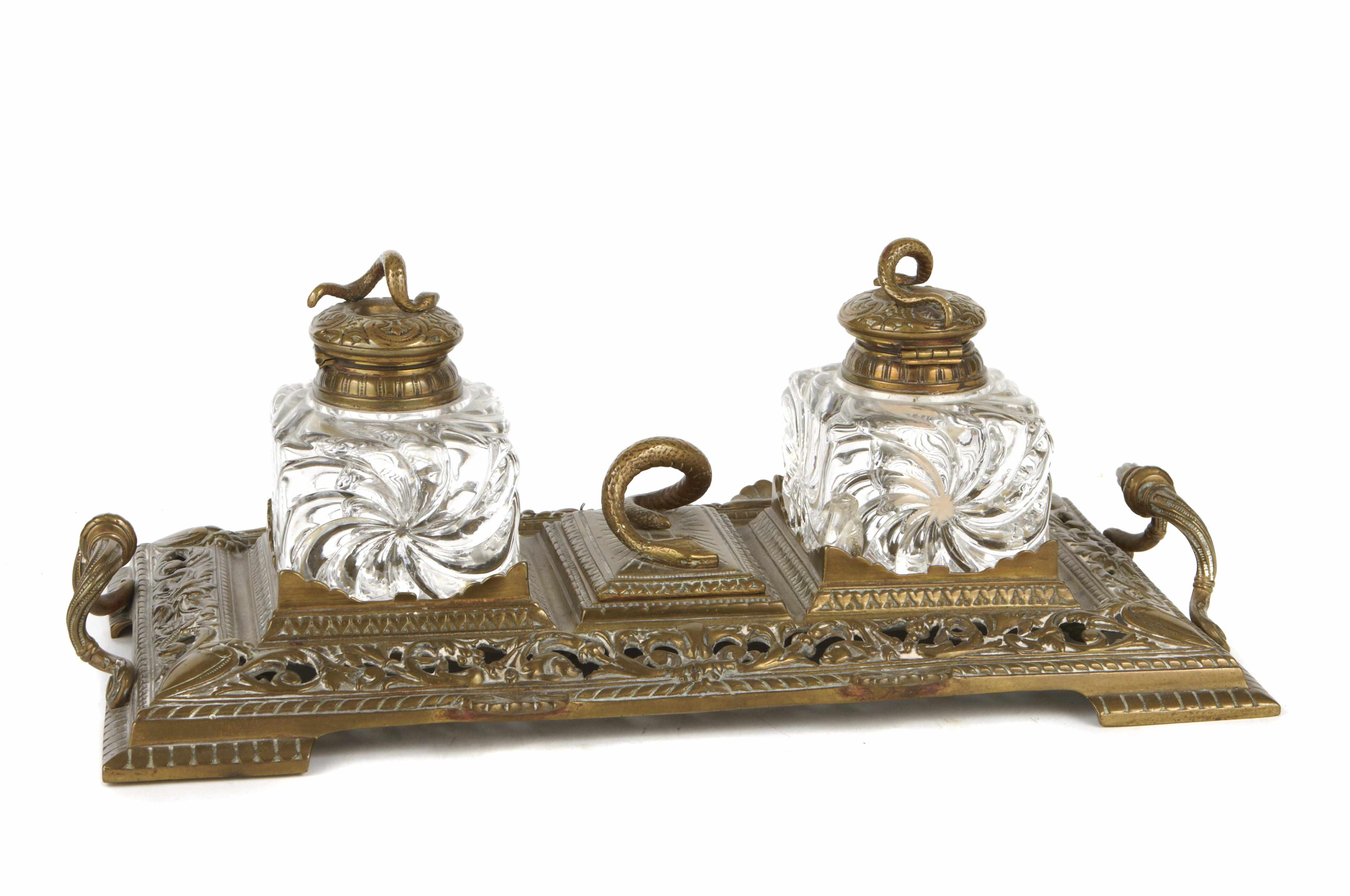 Appraisal: A French brass encrire late th centuryheight in width in