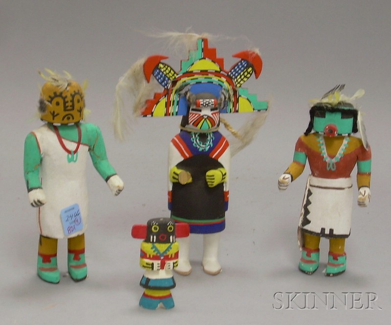 Appraisal: Four Modern Native American Southwest Carved and Painted Wood Katsina