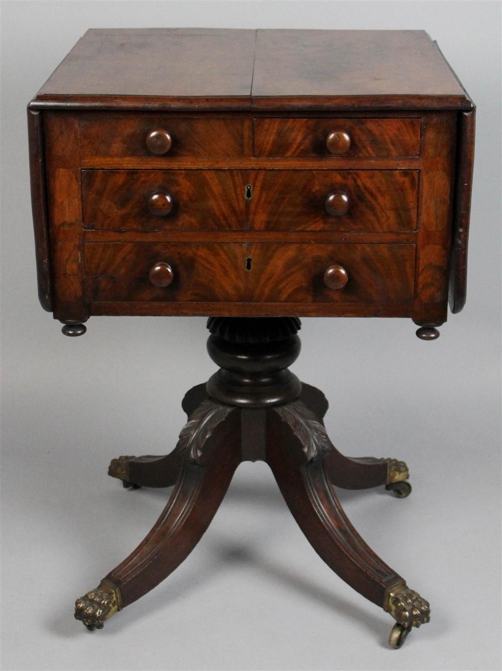 Appraisal: FEDERAL CARVED MAHOGANY DROP LEAF WORK STAND having a rectangular