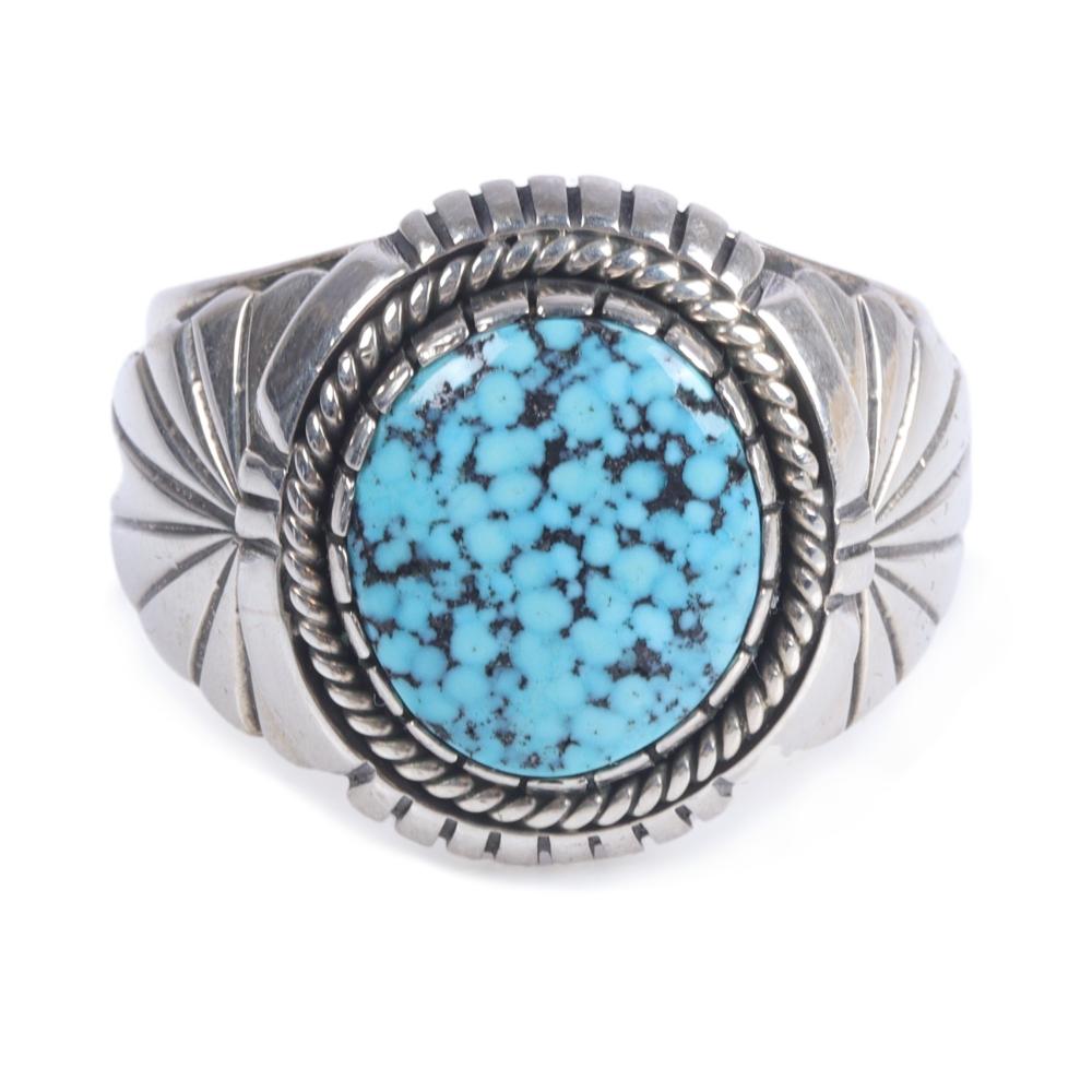 Appraisal: DARRELL VICTOR APACHE NATIVE AMERICAN STERLING SILVER AND KINGMAN TURQUOISE