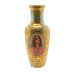 Appraisal: French Art Nouveau Royal Vienna Style Porcelain Portrait Vase French