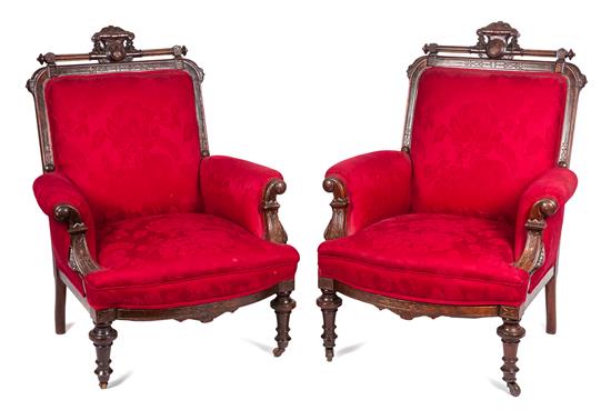 Appraisal: Sale Lot A Pair of Victorian Incised Burlwood Armchairs each