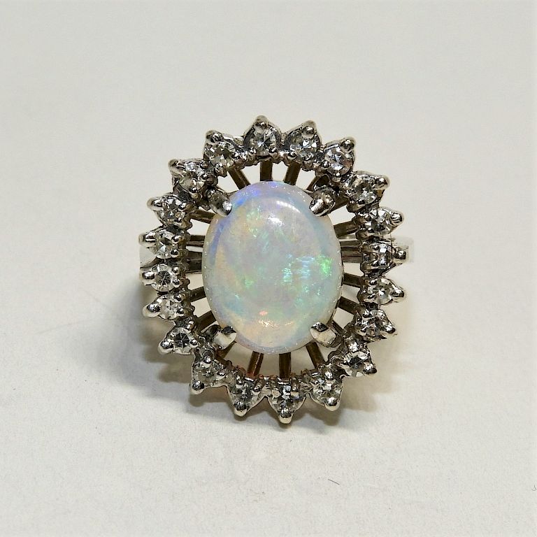 Appraisal: FINE Opal Diamond Lady's Cocktail Ring th Century Center prong