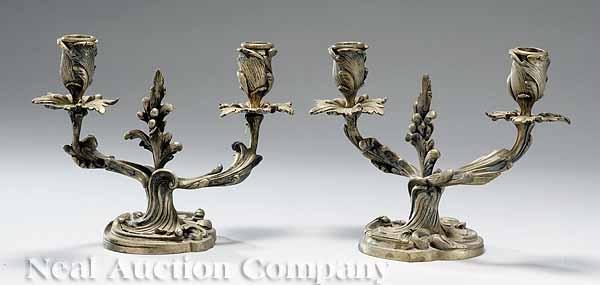 Appraisal: A Pair of Louis XV-Style Gilt Bronze Two-Light Candelabra late