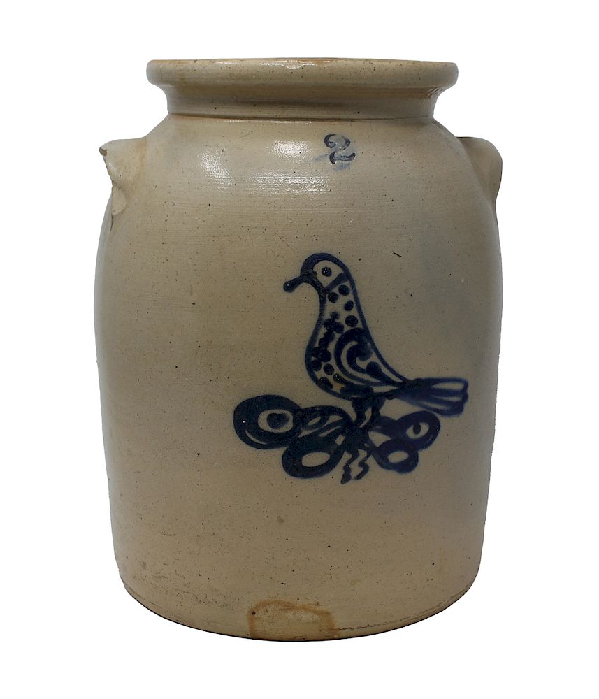 Appraisal: -Gallon Cobalt Bird Decorated Stoneware Jug -Gallon Cobalt Bird Decorated