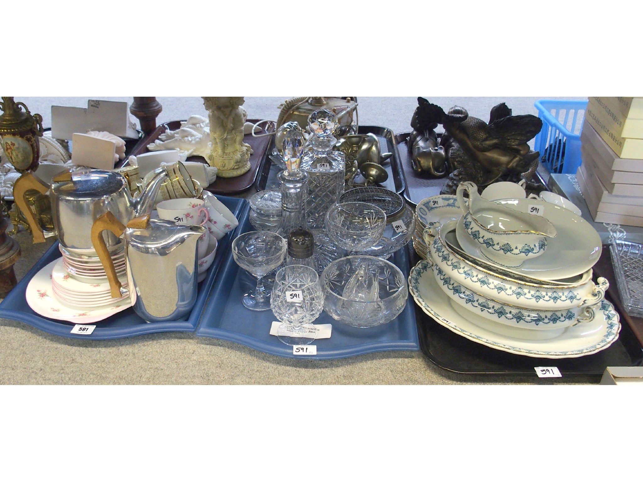 Appraisal: Shelley rose decorated teaset assorted cut glass and crystal Picquot