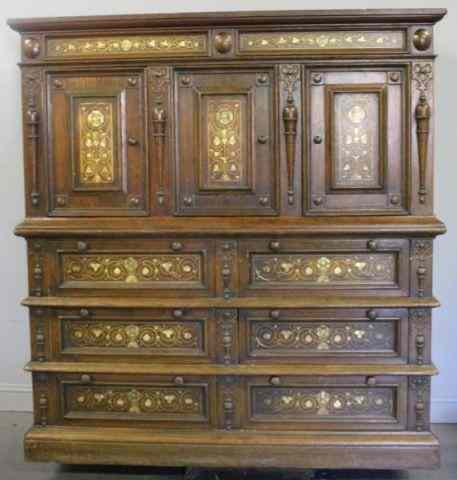 Appraisal: Arts and Crafts Mother of Pearl Inlaid Oak CabinetWith doors