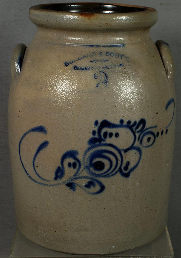 Appraisal: gallon blue decorated stoneware jar by Bullard Scott Cambridgeport Mass