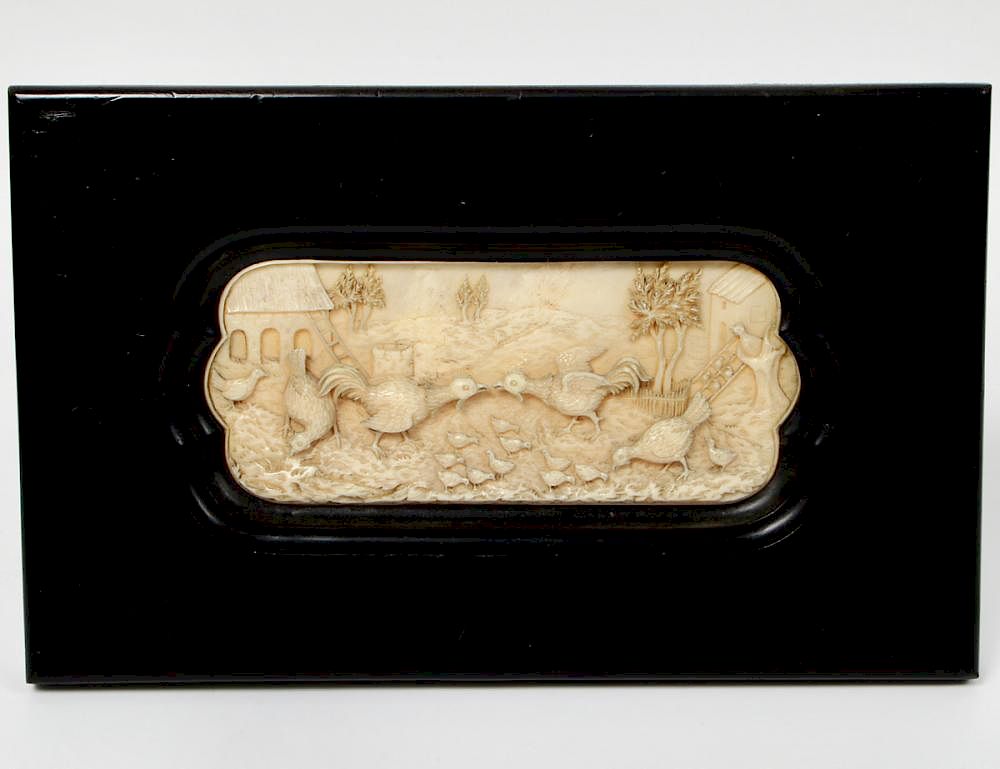 Appraisal: CHINESE CARVED IVORY PANEL Late th Early th Century The