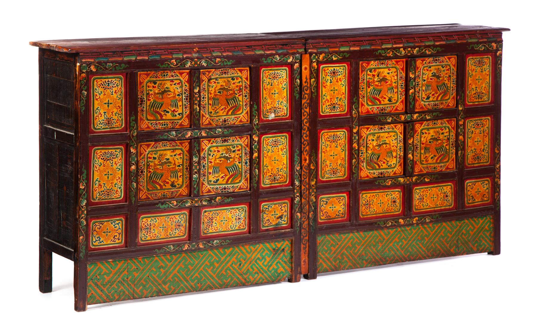 Appraisal: PAIR OF TIBETAN CABINETS Nineteenth century Wooden cabinets with original