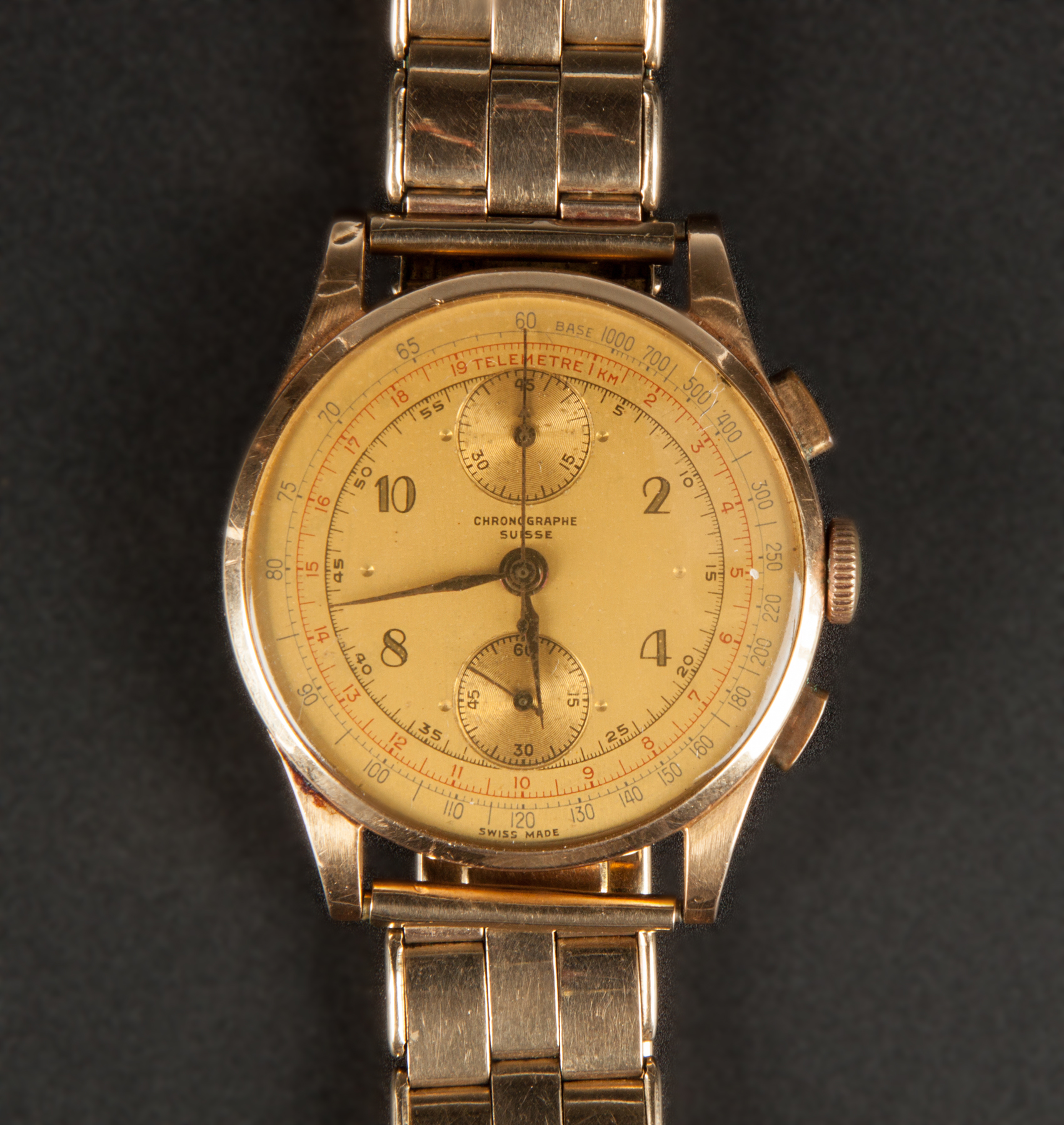 Appraisal: Swiss Chronograph K Gold Men's Watch jewels dwt