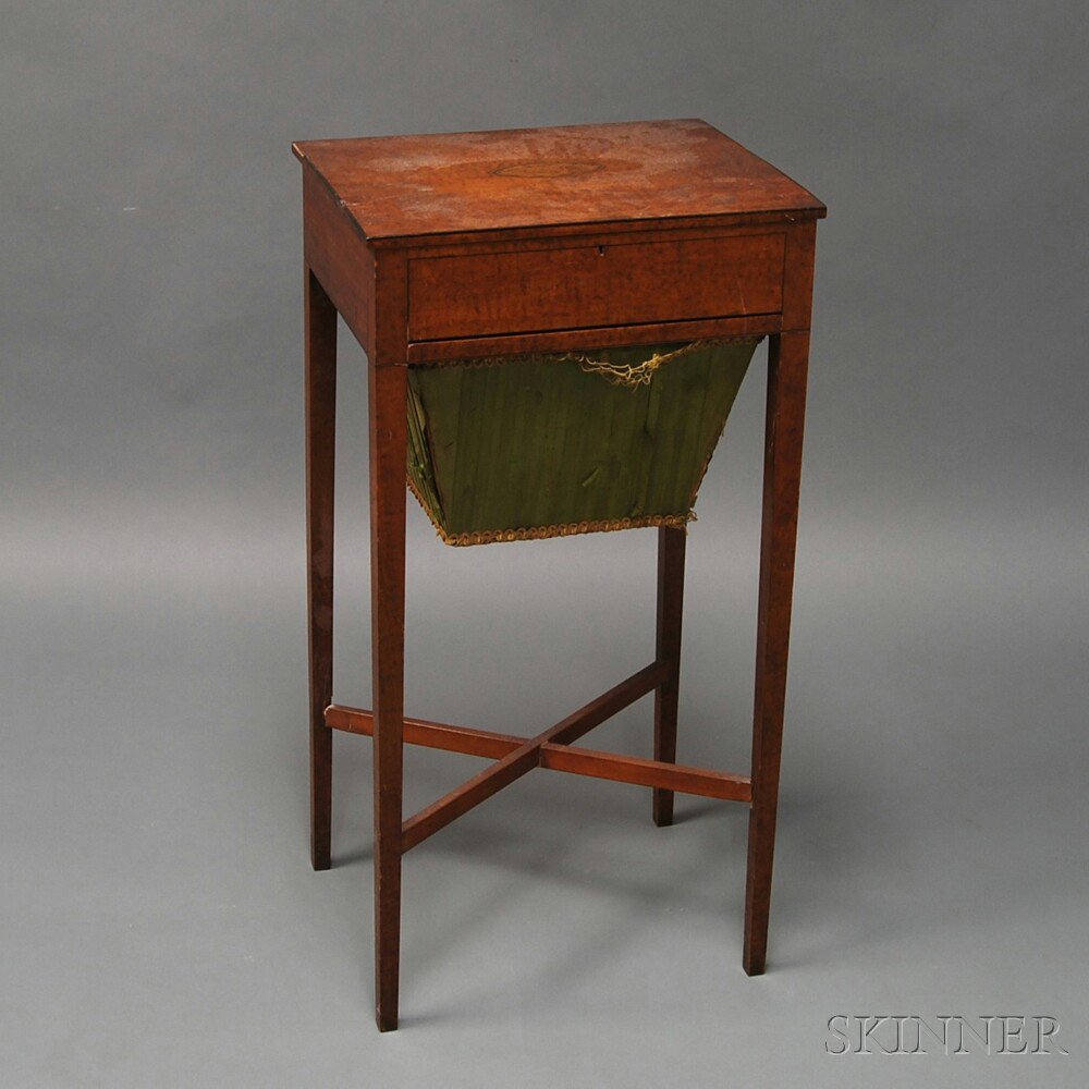 Appraisal: Inlaid Hardwood Worktable the rectangular lift-top with inlaid conch medallion