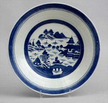 Appraisal: CANTON BLUE AND WHITE CIRCULAR FOOTED PLATTER With typical water