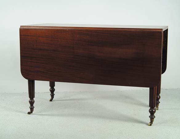 Appraisal: MAHOGANY DROP LEAF CARVED LEG ONE DRAWER TABLE Reeded tapered