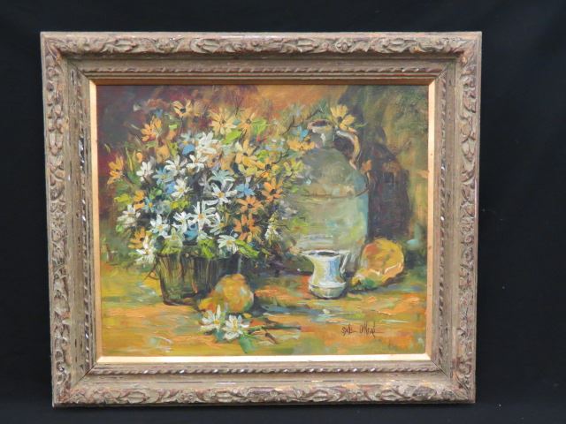 Appraisal: Sali O'Neal oil still life with flowers and jug on