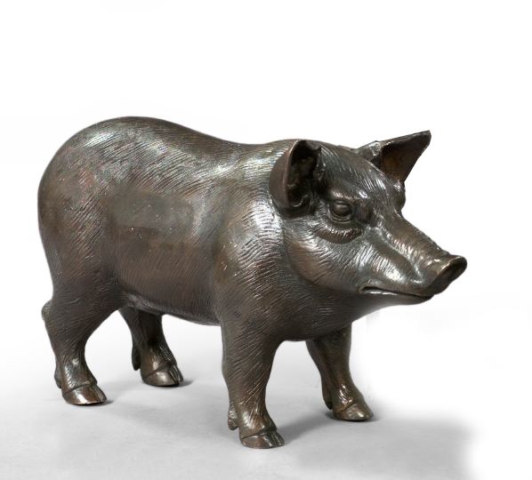 Appraisal: French Patinated Bronze Animalier Figure depicting a pig h -