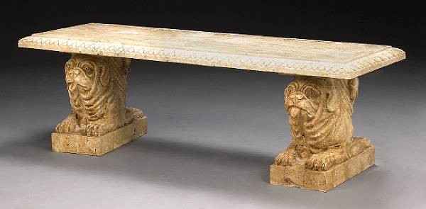 Appraisal: A pair of travertine marble garden benches Each rectangular seat