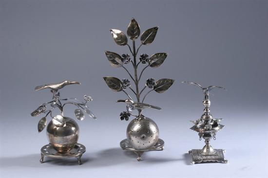 Appraisal: THREE PORTUGUESE SILVER HORS D'OEUVRES SERVERS MK silver standard One