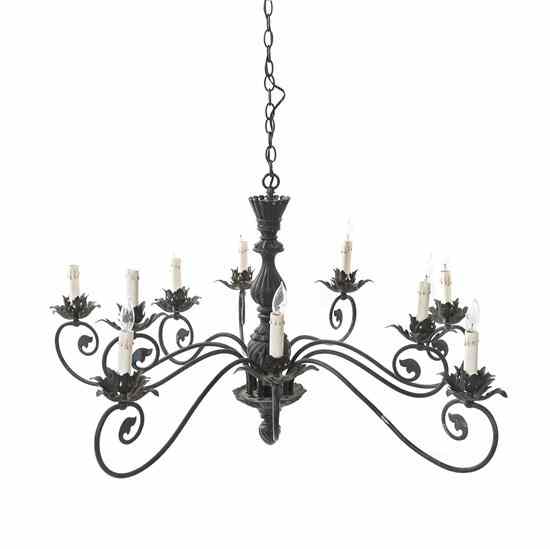 Appraisal: A Tole Ten-Light Chandelier the baluster standard issuing scrolling arms