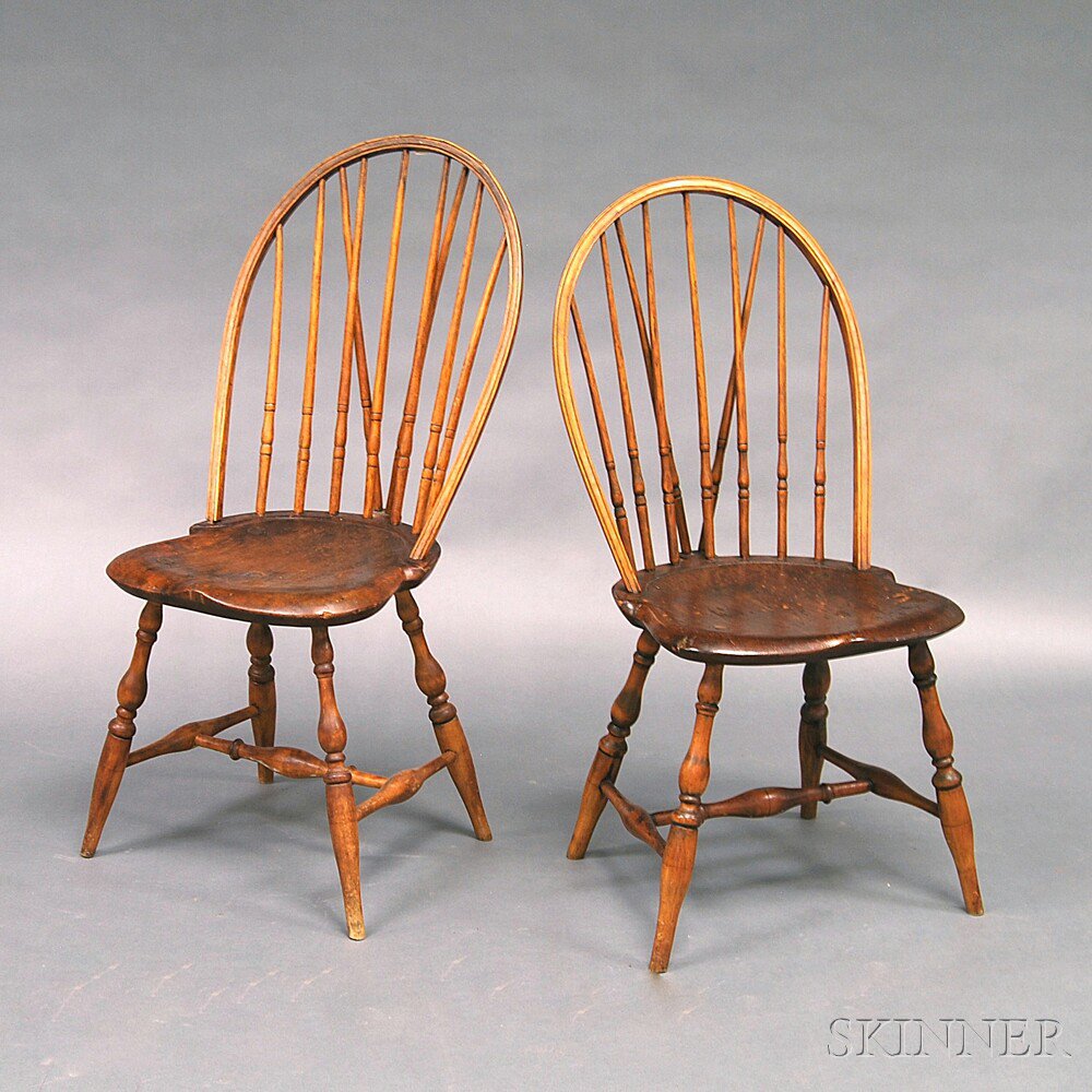 Appraisal: Pair of Braced Bow-back Windsor Side Chairs possibly Rhode Island