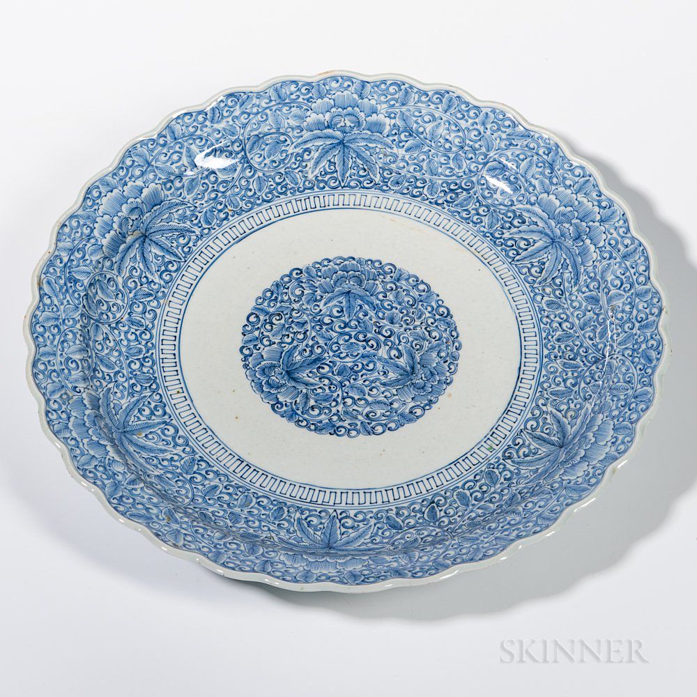 Appraisal: Large Blue and White Imari Porcelain Charger Large Blue and