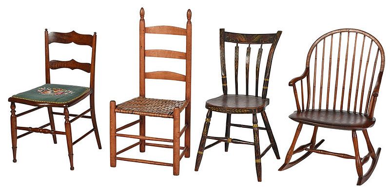 Appraisal: Group of Four Period Country Chairs American th century comprising