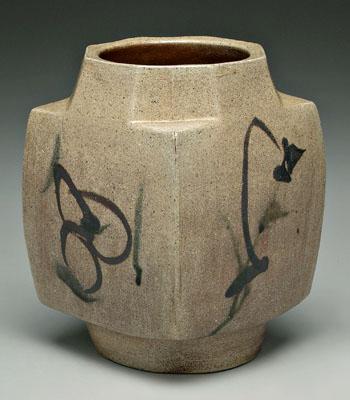 Appraisal: Shoji Hamada stoneware vase Japanese - squared shape with octagonal