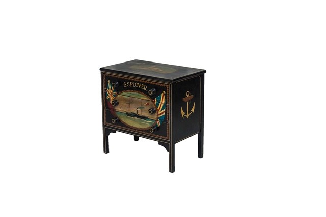 Appraisal: A th century three drawer chest hand painted with nautical