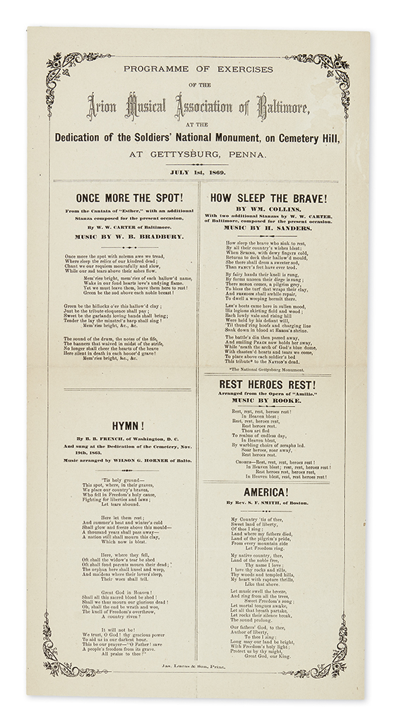 Appraisal: CIVIL WAR Broadside and consecration book for the National Cemetery