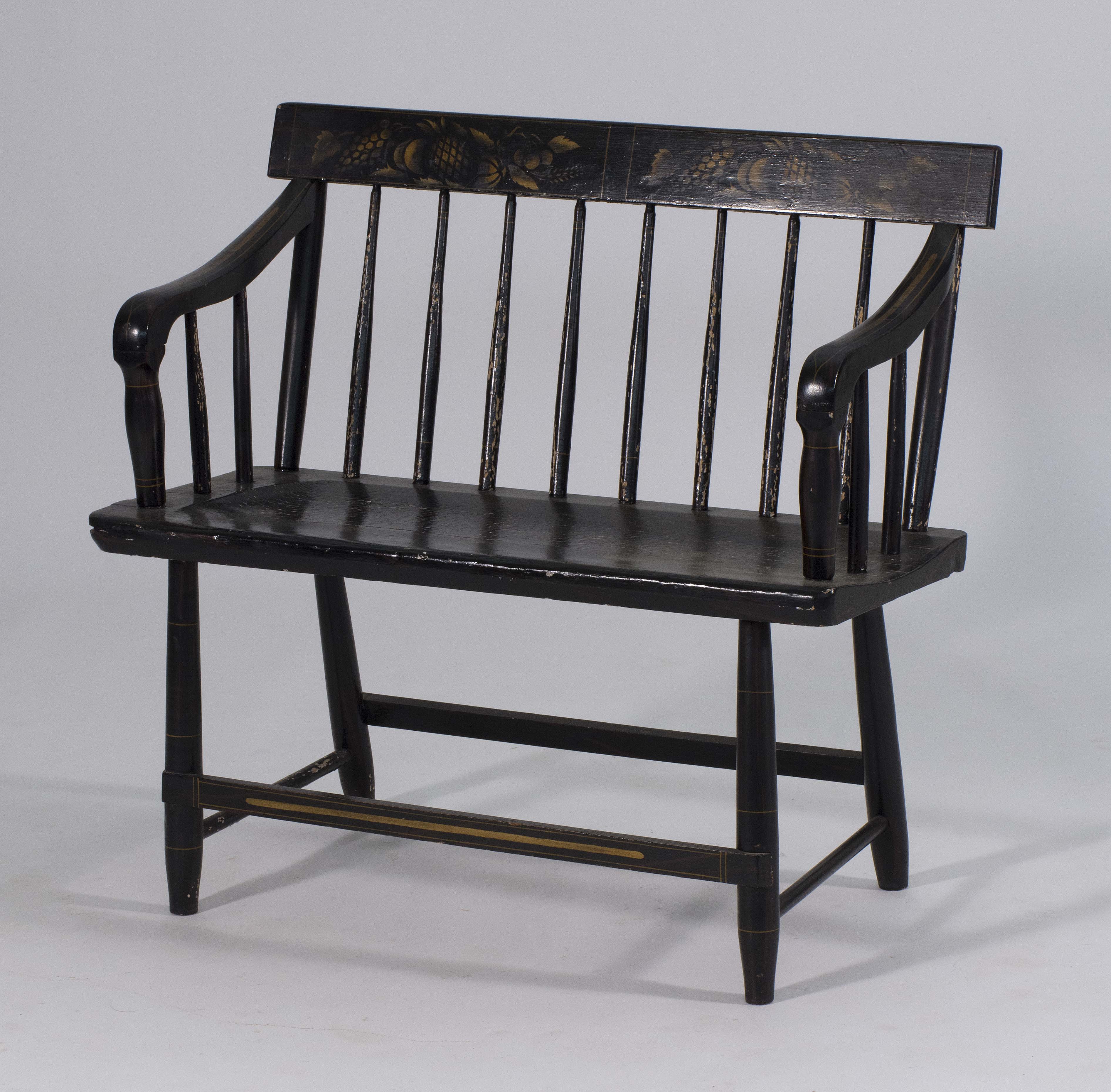 Appraisal: SMALL DEACON'S BENCH th CenturyWith brown and gold stencil decoration