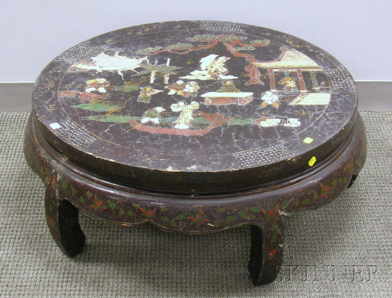 Appraisal: Six Pieces of Asian Furniture Chinese mother-of-pearl inlaid and paint