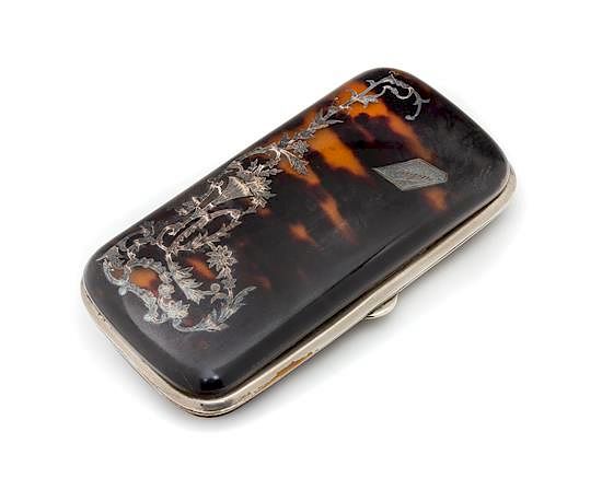 Appraisal: A Victorian Silver Inlaid Tortoise Shell Spectacles Case Width inches