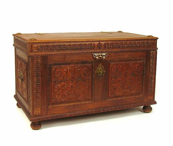 Appraisal: A Renaissance style brass mounted coffer height in width in